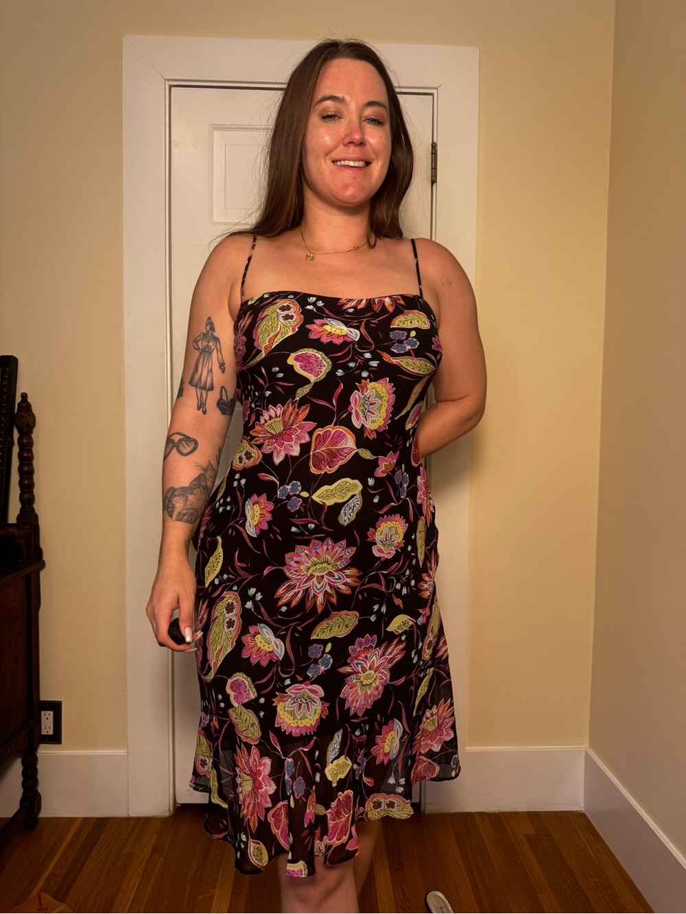 90s Vintage Black Paisley Slip Dress Sz L